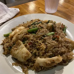 basil fried rice with squid