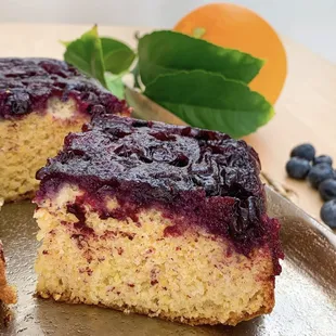 Upside down blueberry polenta cake.