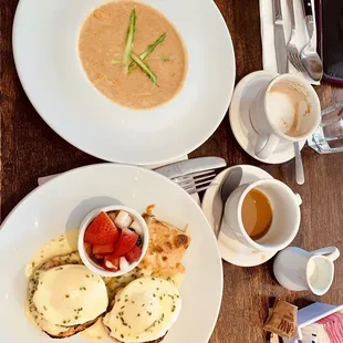 Cauliflower &amp; asparagus soup - eggs Benedict and lattes