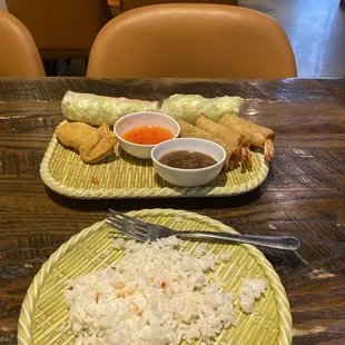Combination Appetizers plus side of white sticky rice