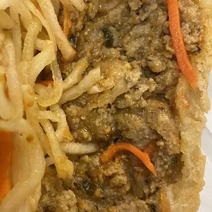 Close up of the meat ball banh mi