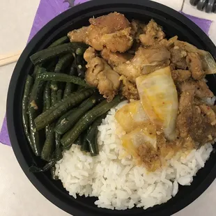 mini plate ($12.95 + tax): white rice, lemongrass chicken, and green beans w/mushrooms
