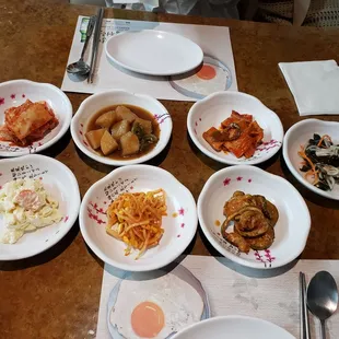 a variety of dishes on a table