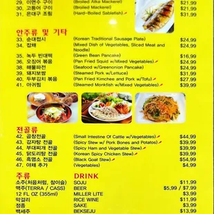 the menu of the restaurant