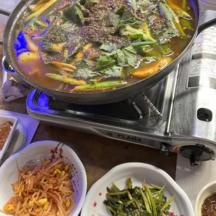 various dishes of food on a table