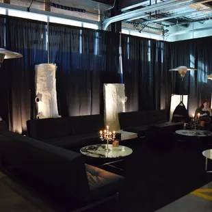 The garage staged as a private lounge.