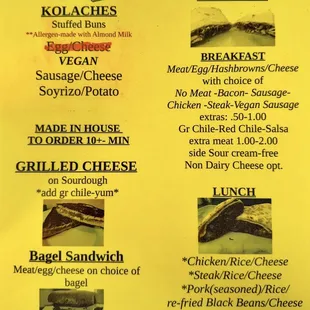 Some of their menu items