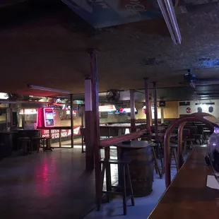 Pool tables, dance floor and bar