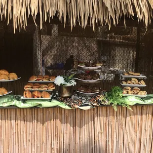 What a delicious spread of sandwiches, salads and desserts!
