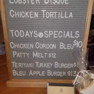 Soup menu board