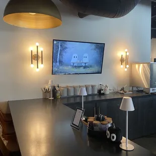 Bar area and decor, comfortable seating.