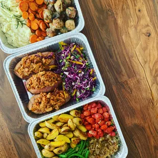 Family meals delivered for the week..Salmon Nicoise, BBQ Turkey Stuffed Sweet Potatoes &amp; Lemon Rosemary Balls with Cauliflower-Mash.