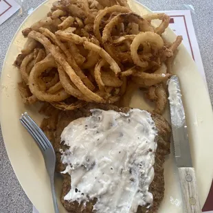 Onion tanglers and country fried steak