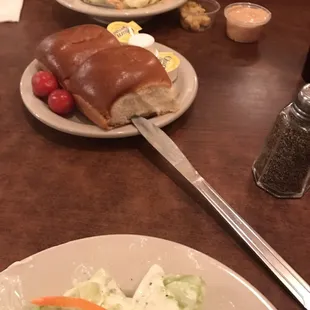 Dinner salads and dinner rolls!
