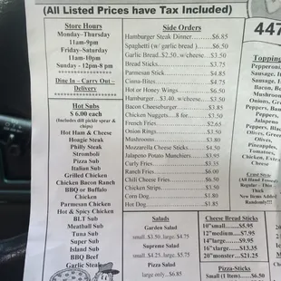 a menu for the restaurant