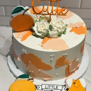 Custom cake, cookies, and topper for a little cutie baby shower