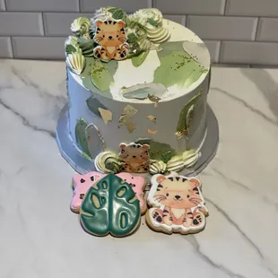 Custom cake and cookies for a baby shower