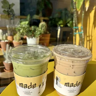matcha w oatmilk &amp; chai latte