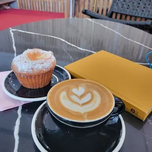 Cappuccino (front) and strawberry cheesecake muffin!