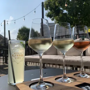 Wine flight with local Wines and a jalapeño mojito with local rum.