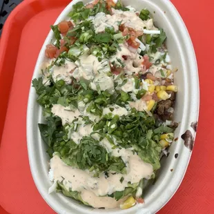 Steak bowl w/ guac and queso