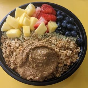 Almond butter, berries, and mango smoothie bowl