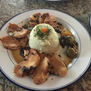 Chicken Marbella with a Cauliflower mash