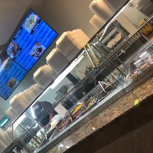 Exercising social distancing with cafeteria style (orders taken in line) serving. Everyone is so polite too!