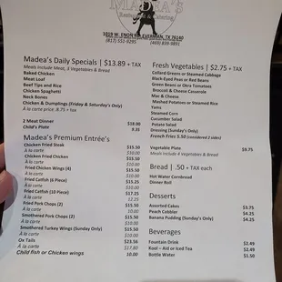 Menu as of 4/21