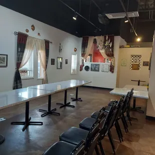 a long table with chairs
