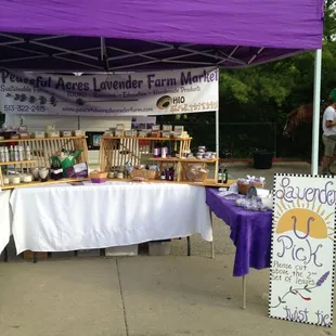 purple tent with purple tablecloth