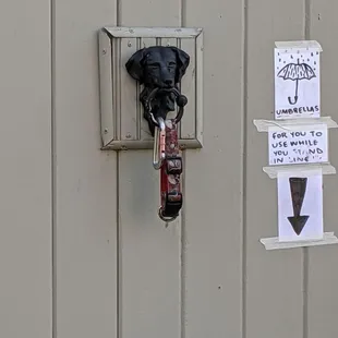 Very considerate dog leash connection and umbrellas for when it rains.