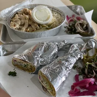 Falafel Sandwich and Chicken Shawarma Platter