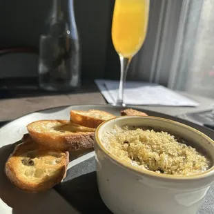 mushroom cream dip with Blue Dog, sliced baguette