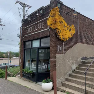 the entrance to a chocolate shop