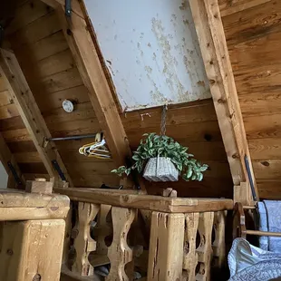 Upstairs area from the bed loft.  Catwalk between bed area and bathroom.  A-frame is open between the floors and allows for an airy feel.