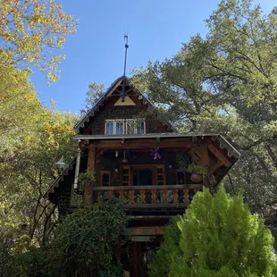 Exterior of the Keebler Cabin above the bookstore.