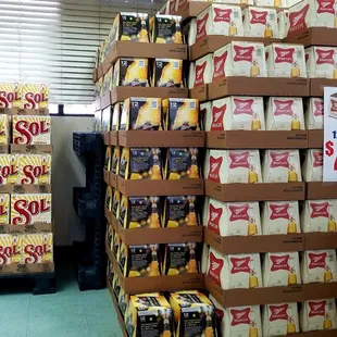 a stack of beer bottles