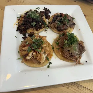 Sopecitos -chicken, steak, chorizo and pulled pork