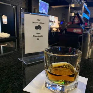 a glass of whiskey