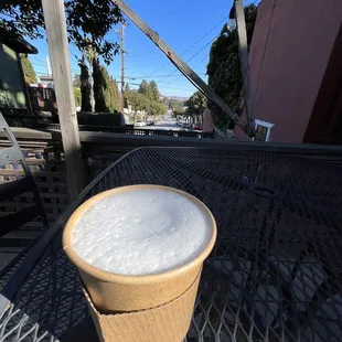 a cup of coffee on a table