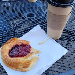 Raspberry tart and americano
