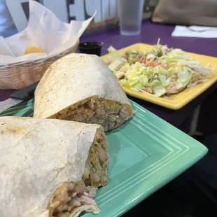 Carnitas burrito and tostada.