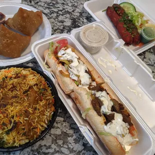 a sandwich and a side dish