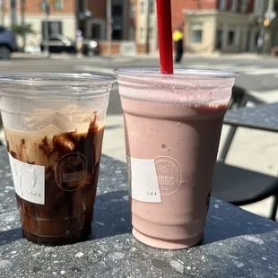 Mocha latte, Strawberry banana smoothie