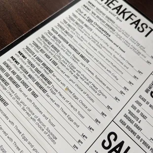 Breakfast menu.