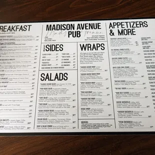 Breakfast menu.