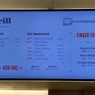 Grill menu.