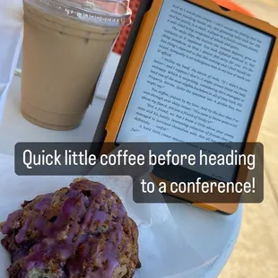 Blueberry lemon scone, iced vanilla bean latte