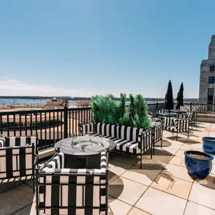 a patio overlooking the water